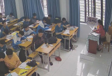 The teacher dangling shoeplay and dipping many times during class 29
