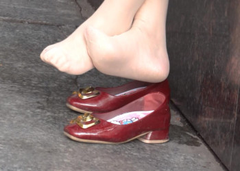 The old woman relax her sexy nylon feet